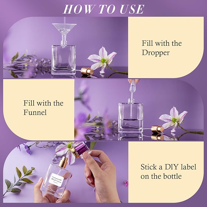 1 Pack Empty Perfume Bottles，Glass Perfume Atomizer Spray Bottle, 50ML, Ribbed Design with Purple Cap, Refillable