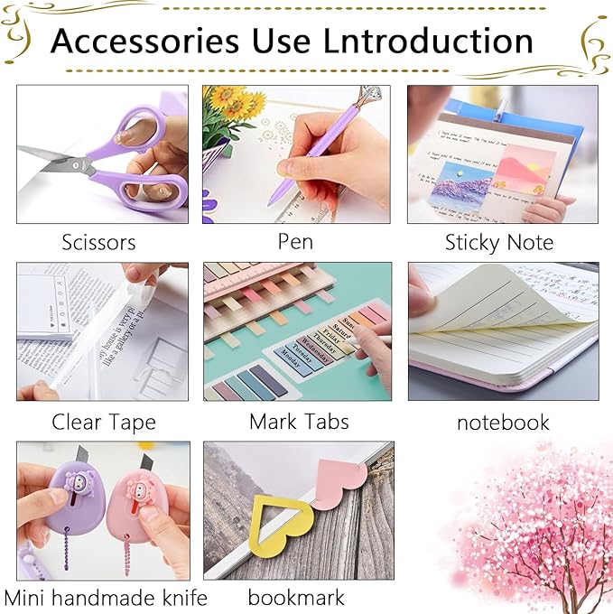 Office Supplies,Desk Accessories,Stapler and Tape Dispenser Set,1000 Staples,Staple Remover,Pen Holder,Folding Phone Holder,Journal Notebook,Ballpoint Pen,Scissor,Ruler,Clear Tape,Sticky Notes,Ect