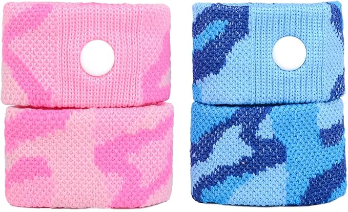 P6 Motion Sickness Bands for Kids Children’s Wristbands for Anti Nausea Sea Cruise Travel Car Sickness All-Natural Non Drowsy Relief Acupressure Treatment (2 Pack, Pink - Blue)