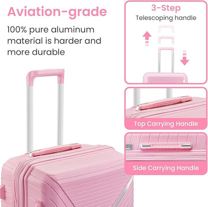 Merax Luggage 4 Piece Set Hardside Expandable Suitcase Set with Case,Travel Luggagewith Spinner Wheels,Airplane Approved Carry On Luggage Sets,Pink1,14/20/24/28