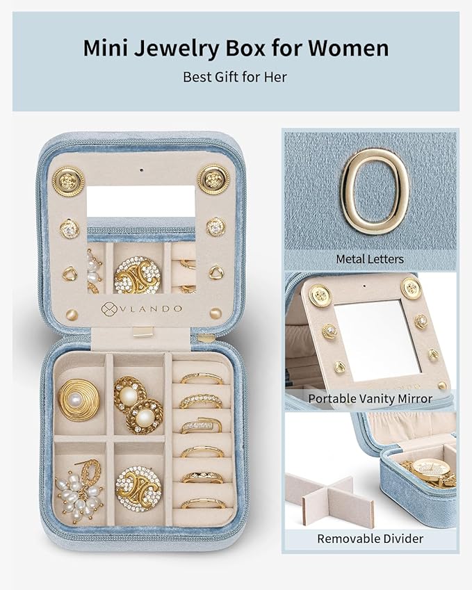 Vlando Graduation Gifts for Her, Graduation Travel Gifts for Women, 2025 Graduation Gifts Travel Accessories for Girls, Graduation Travel Essentials Small Jewelry Box - Letter O, Blue