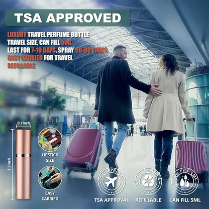 2PCS 5ml Perfume Atomizer Travel Refillable, Bottom-Filling Fragrances Perfumes Bottle, Pocket Atomiser for On the Go (Black & Silver)