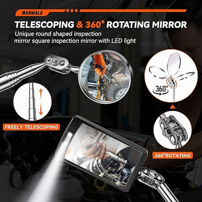 Telescoping Magnetic Pickup Tool Set with Portable Bag, Extendable Flashlight with 360° Inspection Mirror, Christmas Stocking Stuffers for Men Adults, Gifts for Men Mechanics, Handymen, Grey