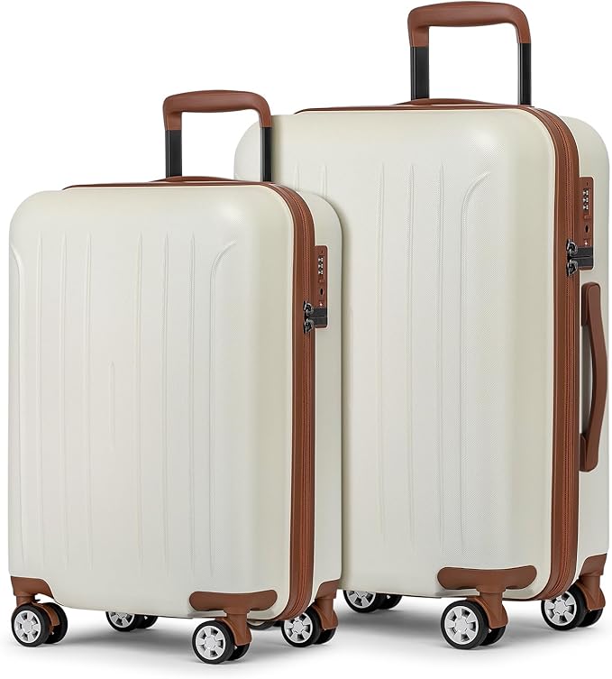 KYME Luggage Sets 2 Piece Hardshell 20"/24" Suitcase with Double Spinner Wheels Hardside Suitcases Sets with TSA Lock PC+ABS Travel Luggage (Beige, 2Pcs Set(20"/24"))
