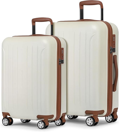 KYME Luggage Sets 2 Piece Hardshell 20"/24" Suitcase with Double Spinner Wheels Hardside Suitcases Sets with TSA Lock PC+ABS Travel Luggage (Beige, 2Pcs Set(20"/24"))