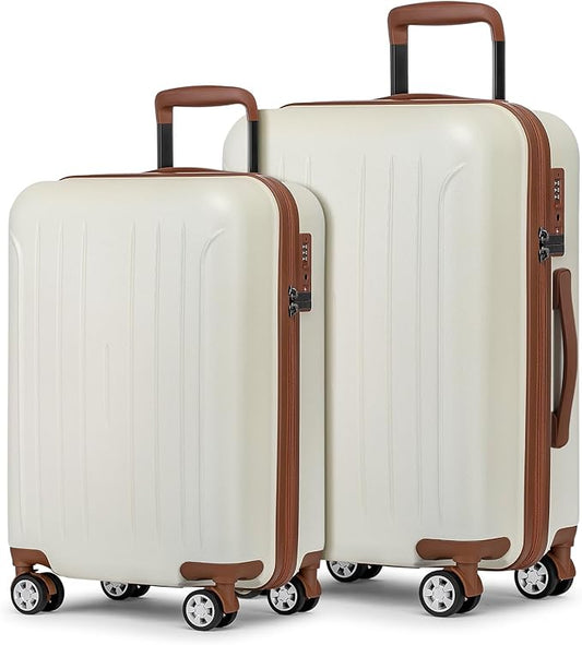 KYME Luggage Sets 2 Piece Hardshell 20"/24" Suitcase with Double Spinner Wheels Hardside Suitcases Sets with TSA Lock PC+ABS Travel Luggage (Beige, 2Pcs Set(20"/24"))