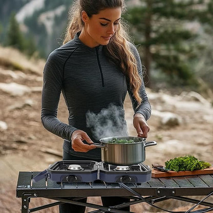 Dollate 2-Burner Propane Stove with Griddle and Carrying Bag, Portable Foldable Camping Stove with 2 Adjustable Burners 16000 BTUs,for Camping Tailgating Essentials Gear (Blue)