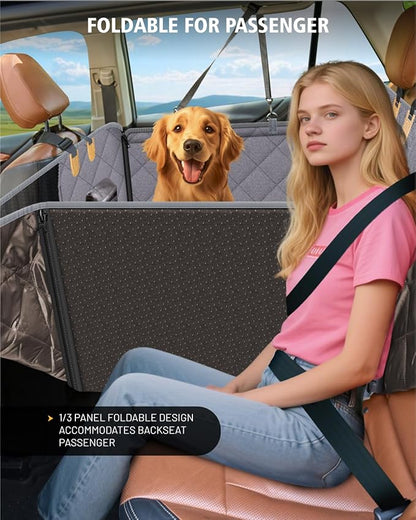 Dog Car Seat Cover for Back Seat, Waterproof Dog Seat Cover for Back Seat, Hard Bottom Back Seat Pet Cover for Dogs, Large-Space Hammock for Car Truck SUV, Pet Seat Cover Holds 450lbs(Grey)