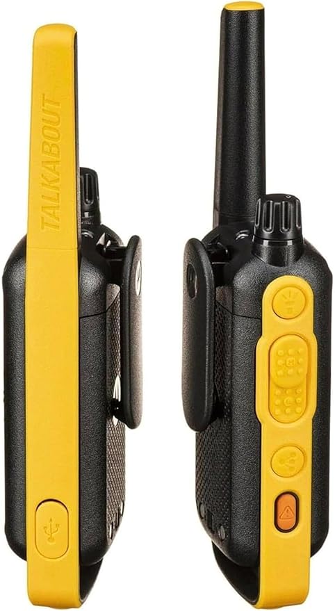 Motorola Solutions Talkabout, Portable FRS, T475 Two Way Radio 2 Pack Walkie Talkies Black/Yellow 22 Channels PTT Earpieces with Additional Dual Drop-in Charger, Yellow/Black, MOT-T475