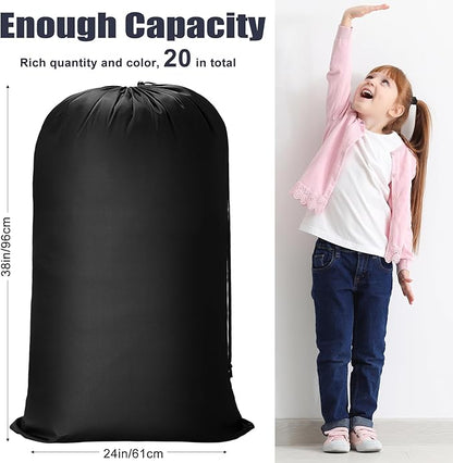 20 Pcs Laundry Bag Washable Travel Laundry Bags with Drawstring Lock Closure Large Heavy Duty for Camping Tent Blankets Dirty Clothes Yarn Fabric Storage, Multi Use(Black Color)