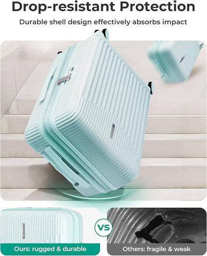 BAGSMART Carry On Luggage 22x14x9 Airline Approved with Spinner Wheels,100% PC Hardside Expandable Luggage with TSA Lock for Trips, 20 Inch Rolling Suitcases for Men Women,Green