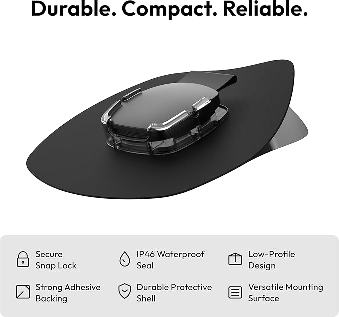 [2 Pack] Compatible with AirTag Case for Fabric, Luggage, Backpack – Waterproof Modular Mount with Replaceable Adhesive Base – Durable Holder for Travel, Camping Gear, Kids, Pets & More - Black