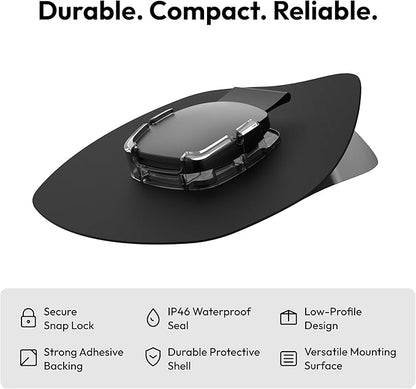 [2 Pack] Compatible with AirTag Case for Fabric, Luggage, Backpack – Waterproof Modular Mount with Replaceable Adhesive Base – Durable Holder for Travel, Camping Gear, Kids, Pets & More - Black