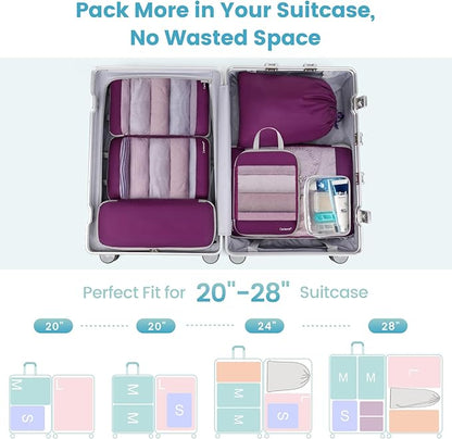 Cambond See Thru Mesh Compression Packing Cubes - 7 Set Packing Cubes for Suitcases, Sturdy Travel Cubes for Carry on Suitcases Travel Essentials with Underwear Bag Shoe Bag Toiletry Bag, Purple