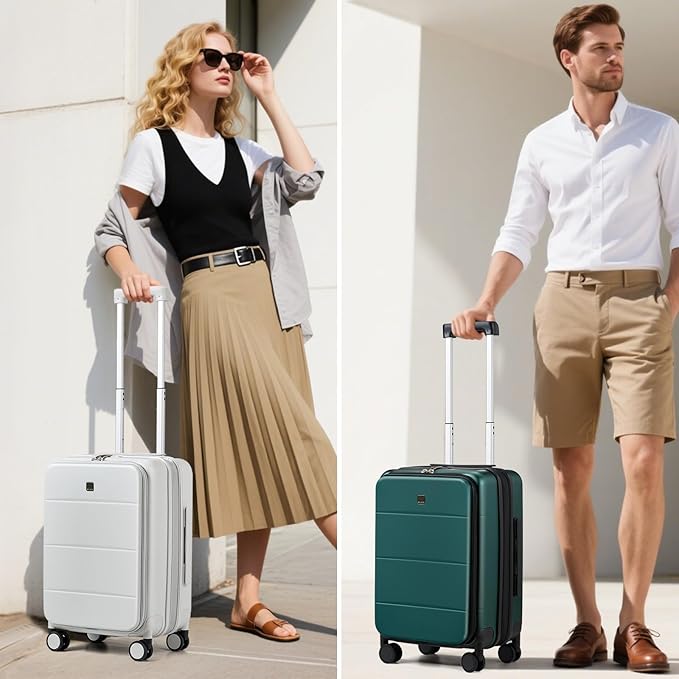 MILADA 20 Inch Expandable Top Opening Carry On Luggage 22x14x9 Airline Approved, Lightweight Hard Shell Suitcases with Wheels, TSA Approved & Trunk Style Luggage for Travel, White
