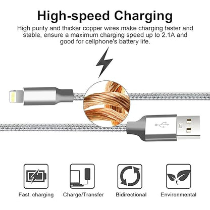 cugunu iPhone Charger, 5 Pack 3/3/6/6/10FT Apple MFi Certified USB Lightning Cable Nylon Braided Fast Charging Cord Compatible for iPhone 14/13/12/11/X/Max/8/7/6/5/SE/Plus/iPad - Gray
