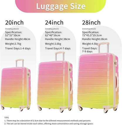 Hardshell Luggage Sets 3 Piece Gradient Color Expandable Suitcase with Spinner Wheels and TSA Lock