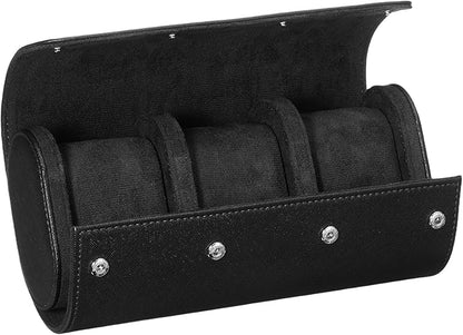 PATIKIL Watch Roll Travel Leather Case, Portable 3 Watch Roll Box with Pillow for Men Women Home Storage Display Gift Storaging Organizer, Black