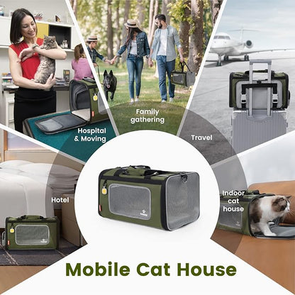 Pawaii Pet Carrier, TSA Airline Approved Cat Carrier, Soft Sided Collapsible Pet Travel Carrier, Foldable, Protable, Travel Friendly Pet Travel Carrier for Cats and Puppy