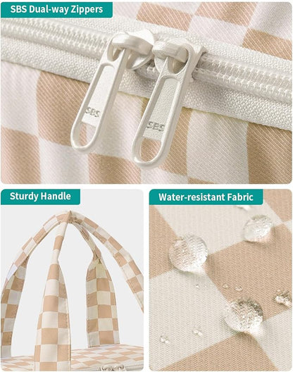 Narwey Large Travel Toiletry Bag, Wide-open Travel Bag for Toiletries, Toiletry Bags for Traveling Women, Cosmetic Make Up Makeup Bag Organizer with Wet Pocket, Skincare Bag (Light Checkerboard)