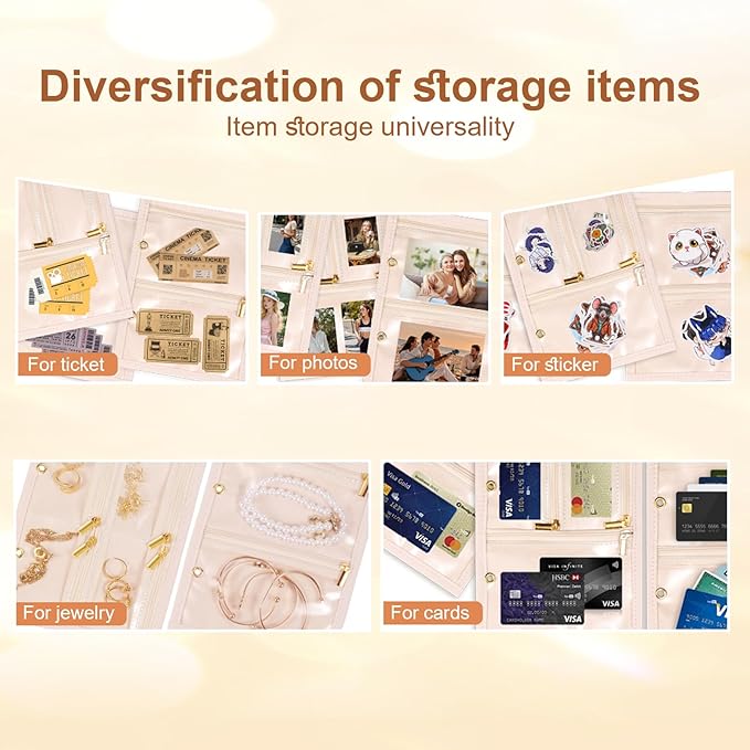 Travel Jewelry Case Organizer for Women, Jewelry Storage Book with Small Pouch, Travel Jewelry Bag Case for Traveling Earrings, Rings, Bracelet Organizer (Inner Pages, 3 PCS, Beige)