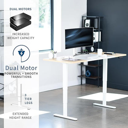 VIVO Electric 71 x 30 in Dual Motor Sit Stand Desk, Memory Height Adjustment, 2B Series, White and Light Wood Top, White Frame, DESK-KIT-2W7WC