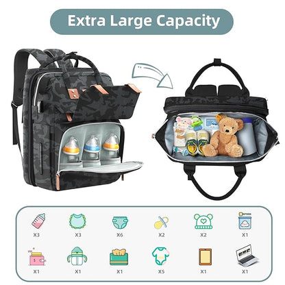 Diaper Bag Backpack with Changing Station, Large Diaper Bag, Baby Bag, Multifunctional Diaper Bag, CAMO