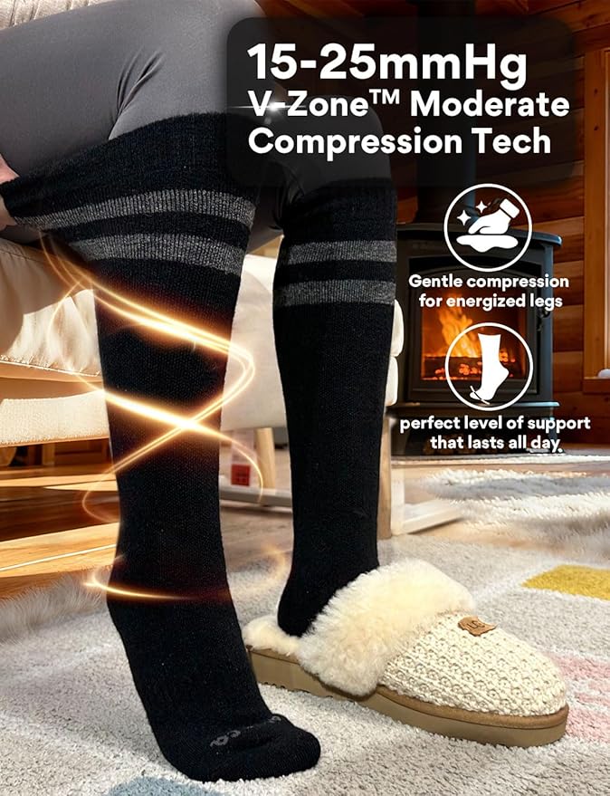 Alpaca Wool Heavyweight 15-25 mmHg Knee High Compression Support Socks Thick Winter Thermal Warm Soft Travel Flying