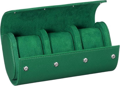 PATIKIL Watch Roll Travel Leather Case, Portable 3 Watch Roll Box with Pillow for Men Women Home Storage Display Gift Storaging Organizer, Green