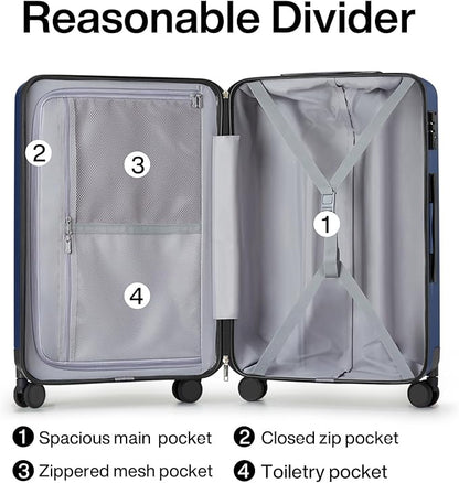 Hanke 24 Inch Luggage Suitcases With Spinner Wheels Lightweight PC Hard Shell Rolling Suitcase With Travel Locks,Checked-Medium 24-Inch(Dark Blue)