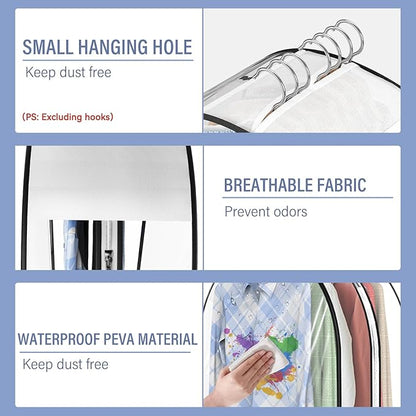10" Gusseted All Clear Garment Bags - 4 Pack 60" Hanging Clothes Storage Bags for Suits, Coats, Dresses, Shirts - Side Zipper, Breathable Fabric, Dustproof, Waterproof PEVA Material (60 inch)
