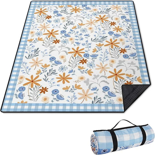 Extra Large Picnic Outdoor Blanket 60''x80'' Teal Blue Tribal Stripes Waterproof and Sandproof Picnic Mat for Beach Foldable Camping Accessories for Grass Lawn Park