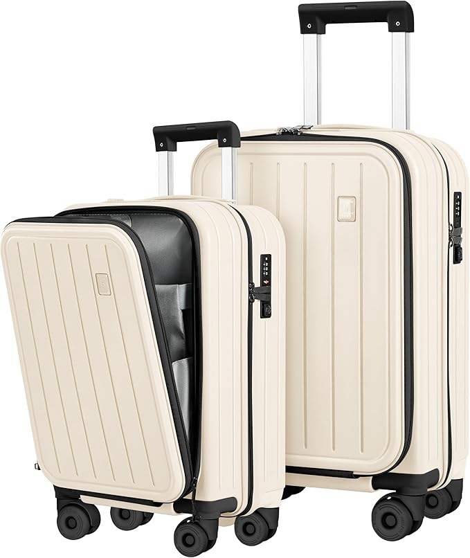 Luggage Sets 2 Piece Top Opening PC Hardside Suitcase with Spinner Wheel TSA Luggage(white)