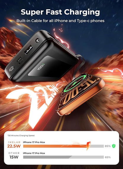 Portable Charger, 50000mAh Power Bank with Built-in Cables, PD 22.5W Fast Charging with Flashlight, High-Capacity Portable Phone Charger for iPhone, Android, Travel Camping Essential