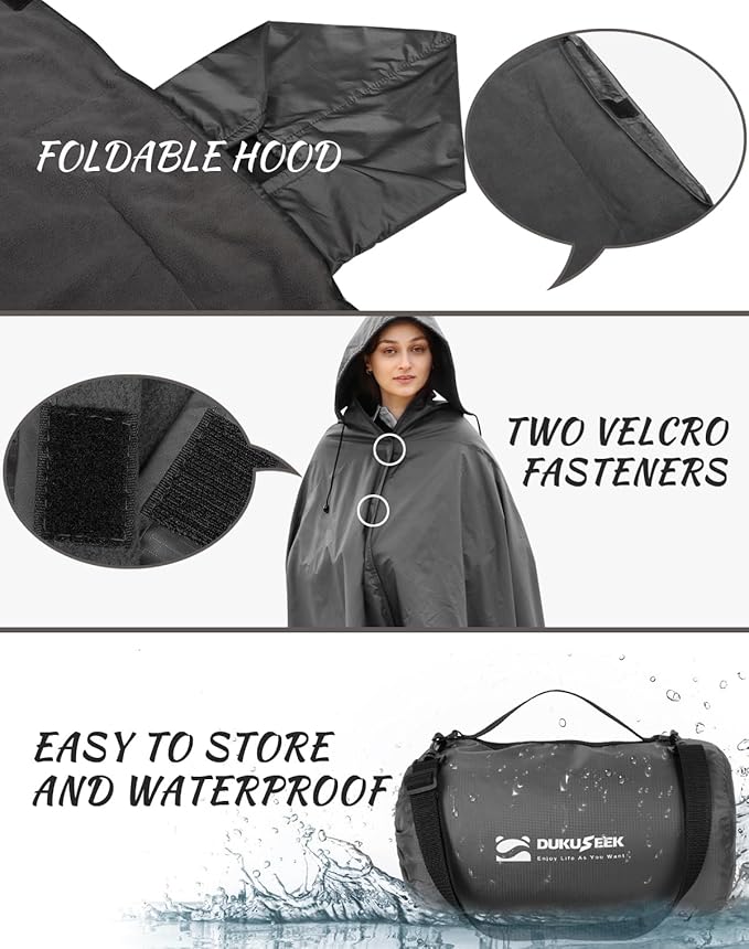 DUKUSEEK Hooded Stadium Blanket, Waterproof Windproof Outdoor Fleece Blanket - Large (79x56), Portable, Wearable, Warm for Outdoor Camping, Picnic, Stadium, Sports, Beach, Concerts, Car, Dogs…