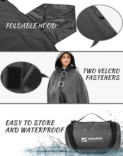 DUKUSEEK Hooded Stadium Blanket, Waterproof Windproof Outdoor Fleece Blanket - Large (79x56), Portable, Wearable, Warm for Outdoor Camping, Picnic, Stadium, Sports, Beach, Concerts, Car, Dogs…