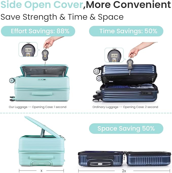 Merax 100% PC Hard Shell Luggage Set, 3 Piece Lightweight TSA Lock Spinner Suitcase with Front Pocket, Airline Approved, Mint Green, 20/24/28 Inch
