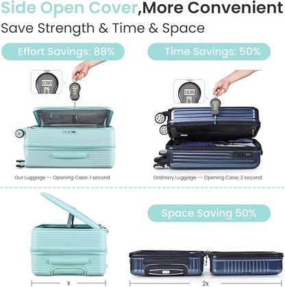 Merax 100% PC Hard Shell Luggage Set, 3 Piece Lightweight TSA Lock Spinner Suitcase with Front Pocket, Airline Approved, Mint Green, 20/24/28 Inch