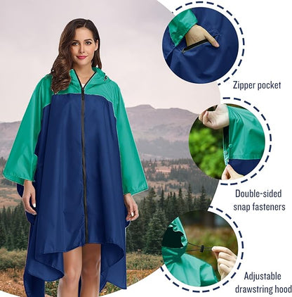 SaphiRose Unisex Rain Poncho Waterproof Raincoat Hooded for Adults Women with Pockets