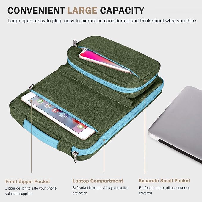Voova Laptop Sleeve Case 13 14 Inch Compatible with MacBook Air 13 M2/3/4, MacBook Pro 13/14,13.5”Surface Laptop 4/5, 2 in 1 Waterproof Computer Bag with Detachable Accessory Pouch,Army Green