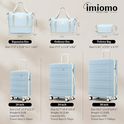 imiomo Hard Shell Luggage Sets 5 Piece for Women, Lightweight Hardside Rolling Suitcase Set with Spinner Wheels and TSA Lock, Blue