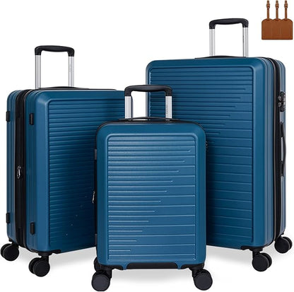 OUZZO Luggage Sets 3 Piece Expandable Suitcase Sets with Double Spinner Wheels Hardshell Lightweight PC Checked Luggage set TSA Lock for Family Trips, Business,Vacation