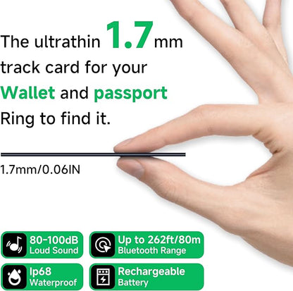 FFETT Wallet Tracker Card, 1 Pack IP68 Bluetooth GPS Smart Card Rechargeable Ultra Thin 0.07 inches Tracking Air tag Track Work by Apple Find My(iOS only) for Luggage, Passport,Wallet