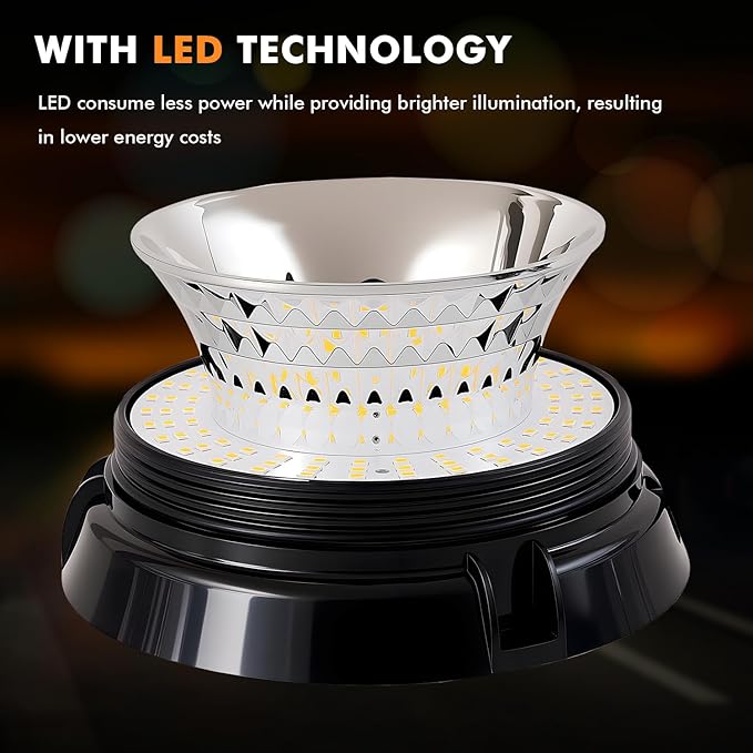 12-24V Amber LED Strobe Light Magnetic, 10 ft Straight Cord, 360°Rotating & Flashing Emergency Lights for Vehicles, Warning Beacon Lamp for Car Truck Tractor Forklift Golf Cart SUV UTV
