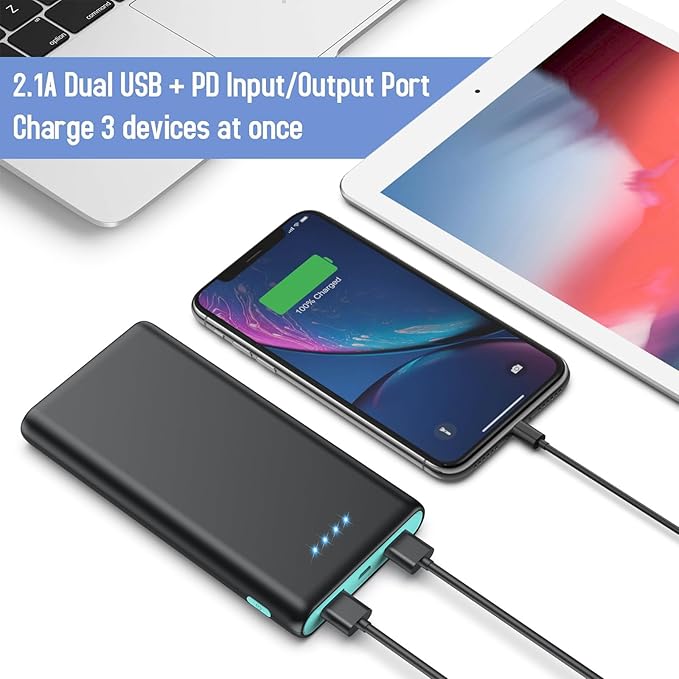 Portable Charger Power Bank 25,800mAh,5V/3A USB C in&Out Fast Phone Charging with Intelligent Smart IC,3 USB Port External Cell Phone Battery Pack Compatible with iPhone 17 16 15,GalaxyAndroid-Green
