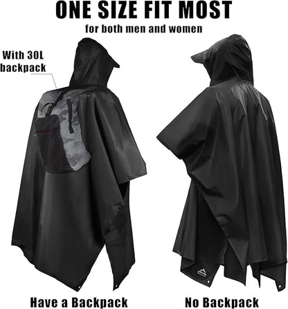 Coralrain Hooded Rain Poncho Lightweight Waterproof Unisex Raincoat Jacket with Pocket for Men Women Adult