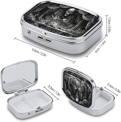 Metal 2 Compartment Pill Organizer Travel Friendly Portable Compact Pill Box Cute Pill Case to Hold Vitamins,Fish Oil,Supplements,Meds,Tablet for Purse,Pocket. (Dark Stage)