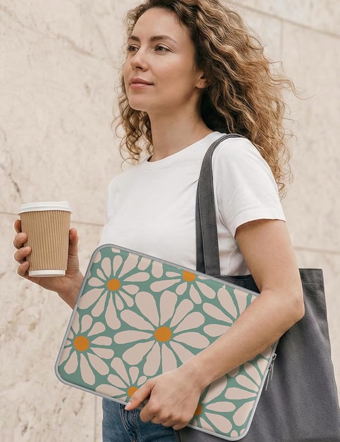 iCasso Laptop Sleeve 13 inch for MacBook Air 13-13.6 inch, Cute Laptop case for MacBook Pro 13 inch, Slim Protective Travel Carrying Case for MacBook Pro 14 inch, Chromebook, HP, Dell, Green Floral