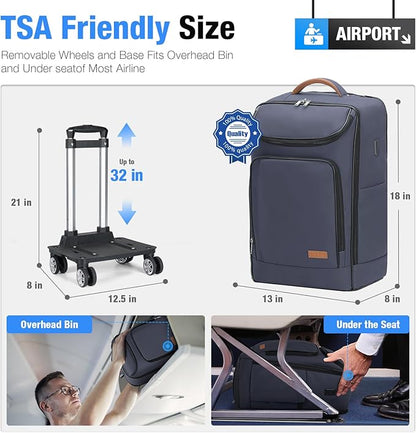 Lekebobor Travel Rolling Backpack, 18 inch Waterproof Bag with 360° Wheels for 15.6" Laptop, Convertible Airline Approved Travel Back Pack for Men & Women, Business, Commuter