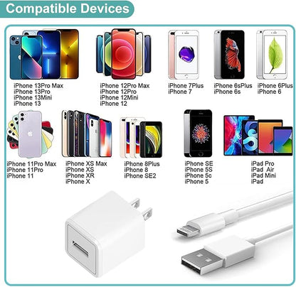 iPhone Charger, [Apple MFi Certified] 2 Pack 10ft iPhone Charger Data Sync Transfer Lightning Cable with Travel USB Wall ChargerBlock Compatible with iPhone13/12/11 Pro/SE/XS/X/XR/8/7/iPad/AirPods